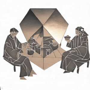 AI image tangram design silver and taupe gradient