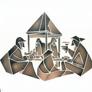 AI image tangram design silver and taupe gradient