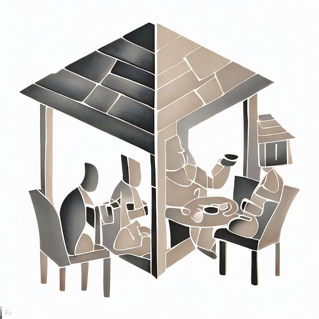 AI image tangram design silver and taupe gradient