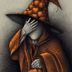 Image of a Halloween Witch with Pumpkins
